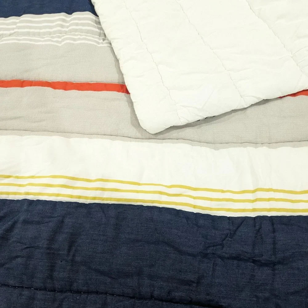 Pottery‎ Barn Teen Wyatt Stripe Comforter Full Queen F/Q blue orange yellow